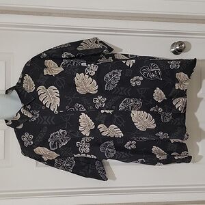 Vintage HWY 1 Men's black floral Hawaiian Button Short Sleeve Shirt Size XXL